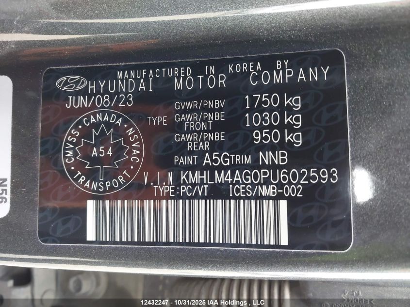 2023 Hyundai Elantra Preferred Ivt With Tech Package VIN: KMHLM4AG0PU602593 Lot: 12432247