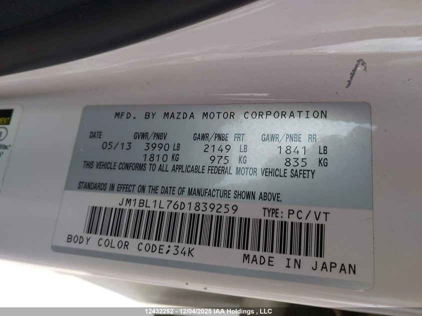 JM1BL1L76D1839259 2013 MAZDA 3 photo no. 9