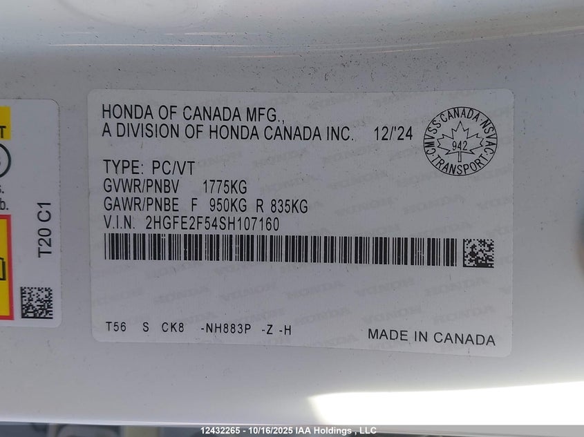 2HGFE2F54SH107160 2025 HONDA CIVIC photo no. 9