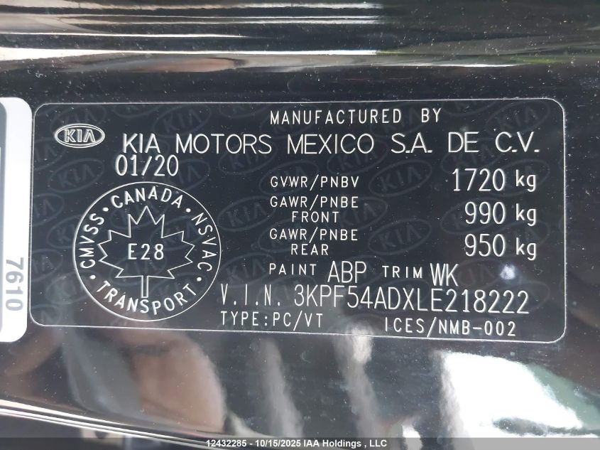 2020 Kia Forte Ex VIN: 3KPF54ADXLE218222 Lot: 12432285