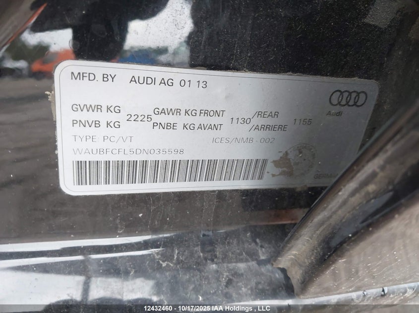 WAUBFCFL5DN035598 2013 AUDI A4 photo no. 9