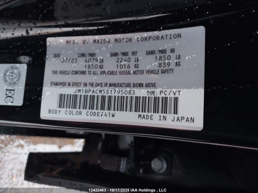2025 Mazda 3 Preferred VIN: JM1BPACM5S1795083 Lot: 12432463
