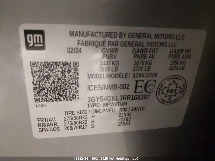 2024 Cadillac Escalade Sport Platinum VIN: 1GYS4GKL3RR168392 Lot: 12432499