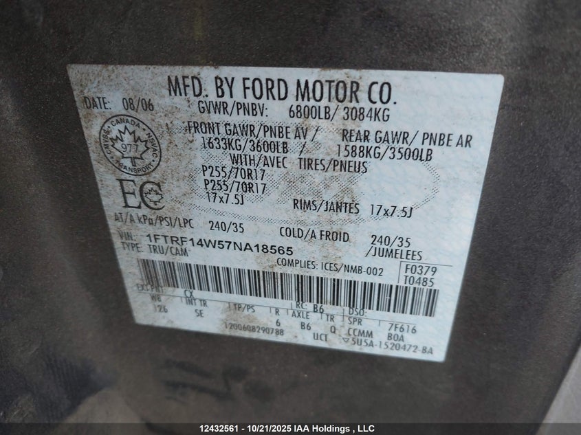 1FTRF14W57NA18565 2007 FORD F-150 photo no. 19