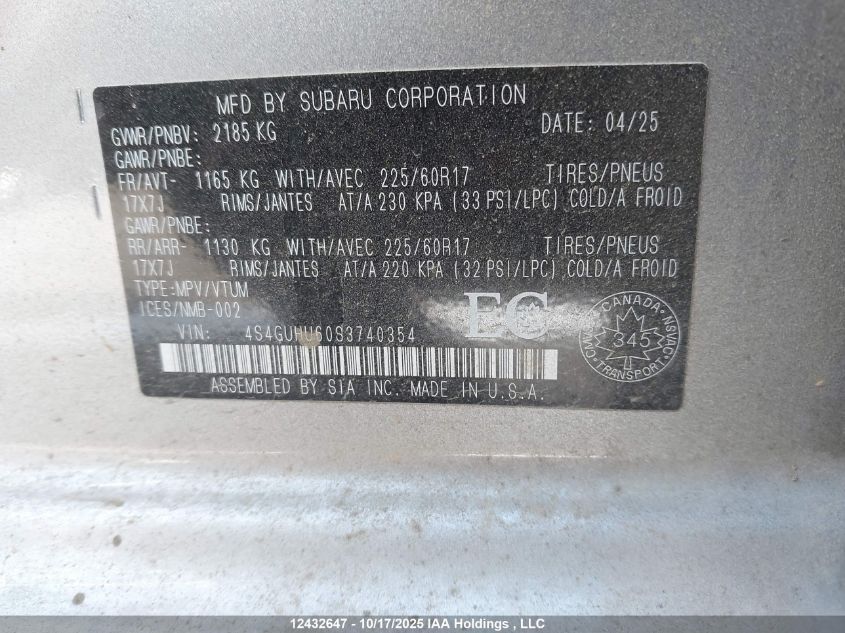 2025 Subaru Crosstrek Wilderness VIN: 4S4GUHU60S3740354 Lot: 12432647