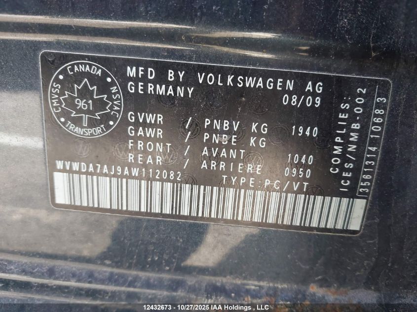 2010 Volkswagen Golf VIN: WVWDA7AJ9AW112082 Lot: 12432673