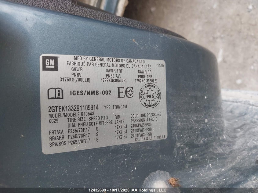 2GTEK133291109914 2009 GMC SIERRA photo no. 9