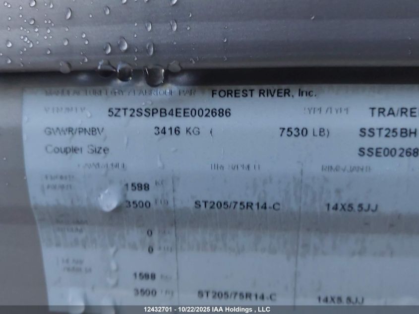 2014 Shasta Shasta VIN: 5ZT2SSPB4EE002686 Lot: 12432701