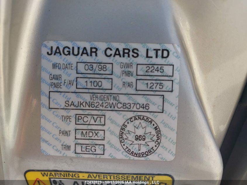 1998 Jaguar Vandenplas VIN: SAJKN6242WC837046 Lot: 12432823