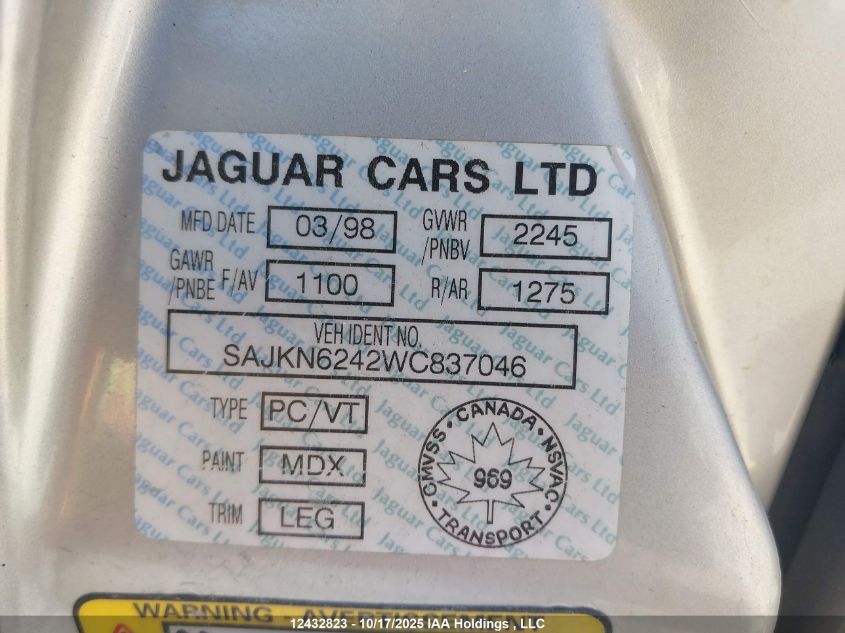 1998 Jaguar Vandenplas VIN: SAJKN6242WC837046 Lot: 12432823