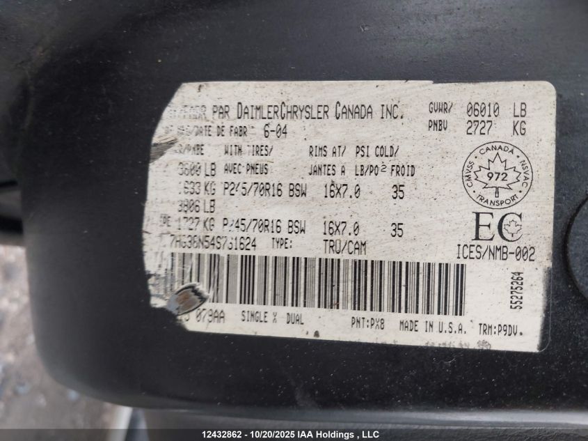 2004 Dodge Dakota Quad Sport VIN: 1D7HG38N54S761624 Lot: 12432862