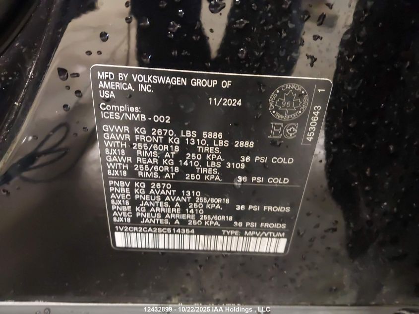 2025 Volkswagen Atlas VIN: 1V2CR2CA2SC514354 Lot: 12432899