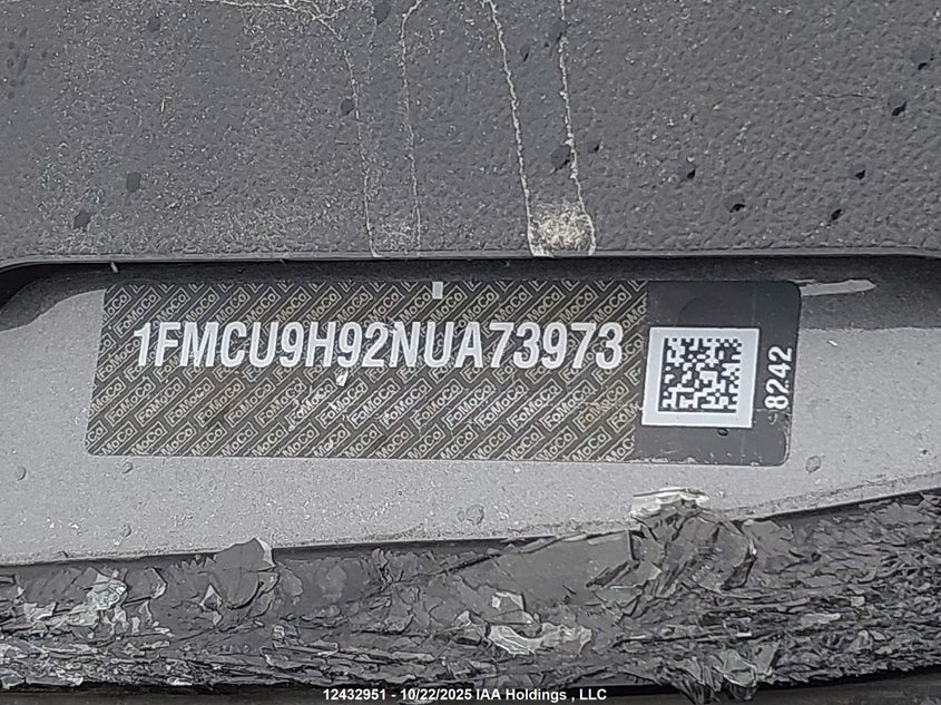 2022 Ford Escape Sel VIN: 1FMCU9H92NUA73973 Lot: 12432951