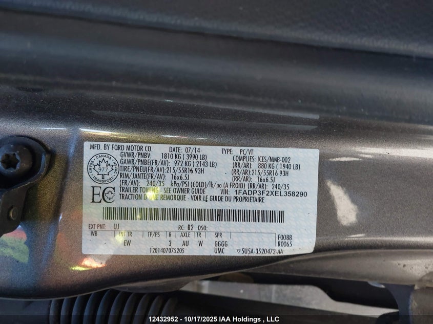 1FADP3F2XEL358290 2014 FORD FOCUS photo no. 9