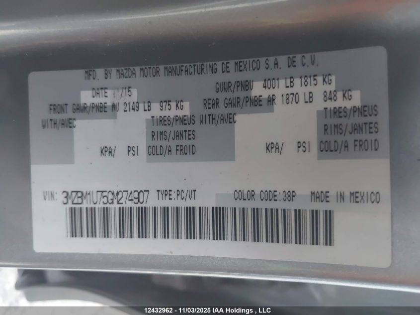 2016 Mazda 3 Sport VIN: 3MZBM1U75GM274907 Lot: 12432962