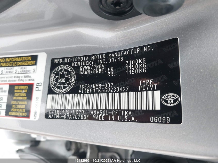 4T1BF1FK5GU230427 2016 TOYOTA CAMRY photo no. 9