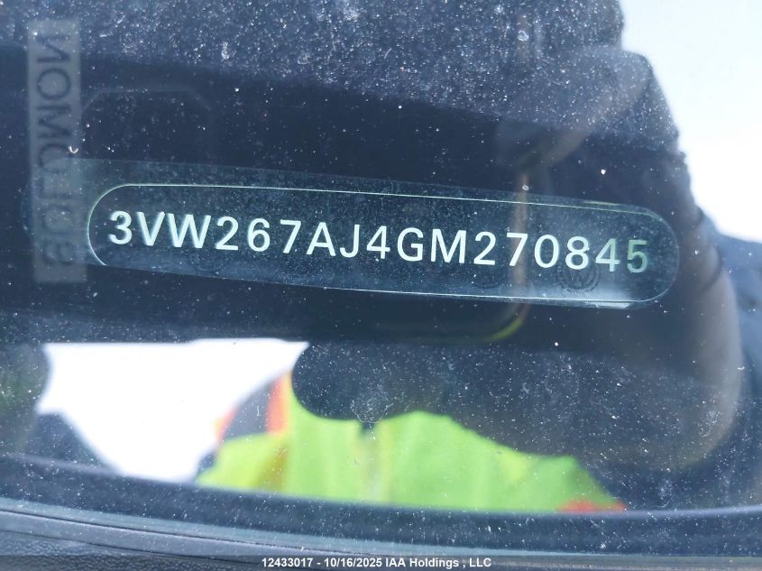 2016 Volkswagen Jetta VIN: 3VW267AJ4GM270845 Lot: 12433017