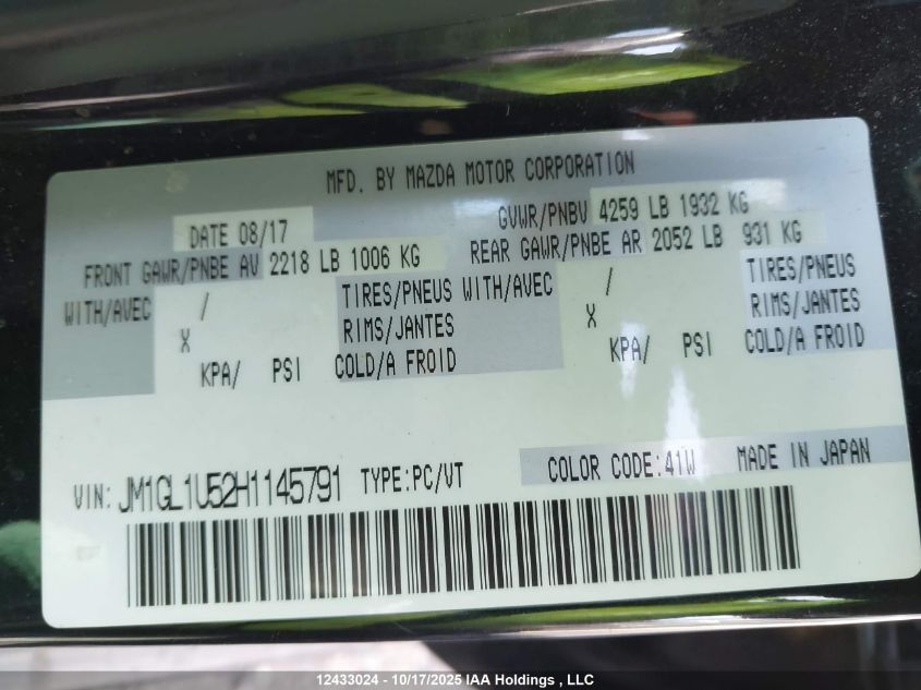 2017 Mazda 6 Sport VIN: JM1GL1U52H1145791 Lot: 12433024