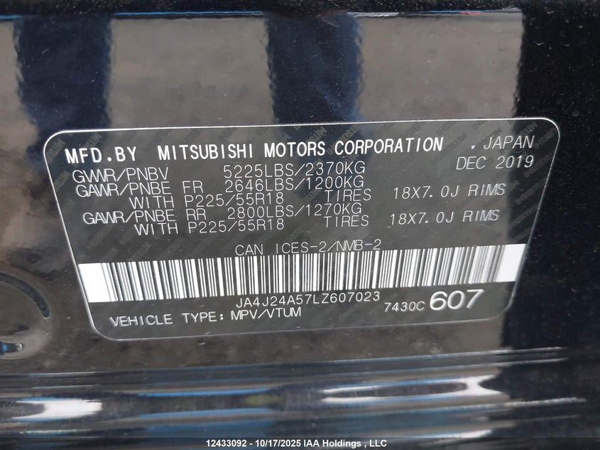 JA4J24A57LZ607023 2020 MITSUBISHI OUTLANDER photo no. 9