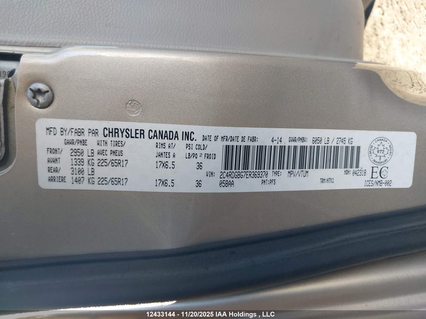 2C4RDGBG7ER369370 2014 DODGE CARAVAN photo no. 9