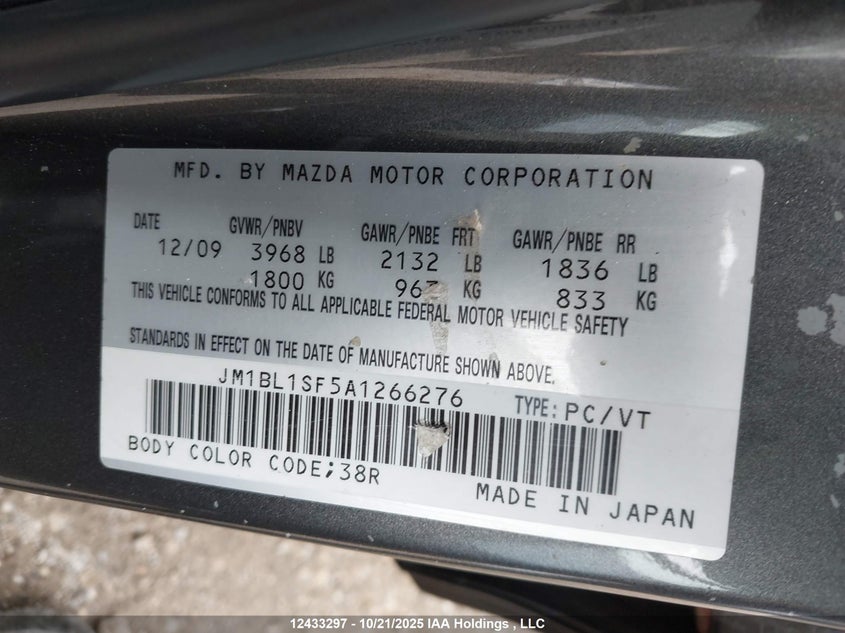 JM1BL1SF5A1266276 2010 MAZDA 3 photo no. 9