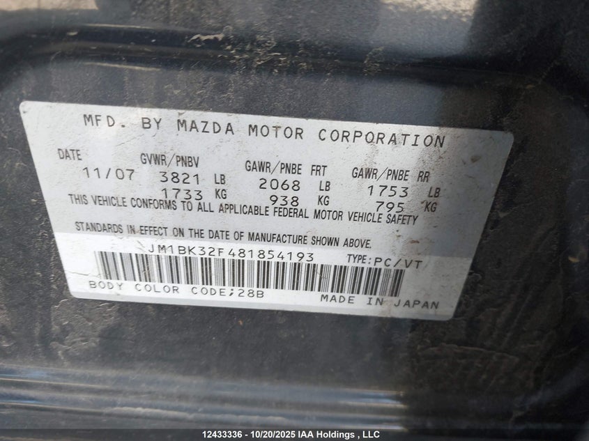 JM1BK32F481854193 2008 MAZDA 3 photo no. 18