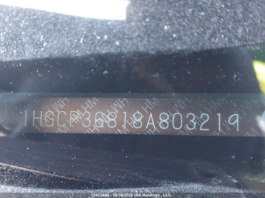 2008 Honda Accord Exl VIN: 1HGCP36818A803219 Lot: 12433448