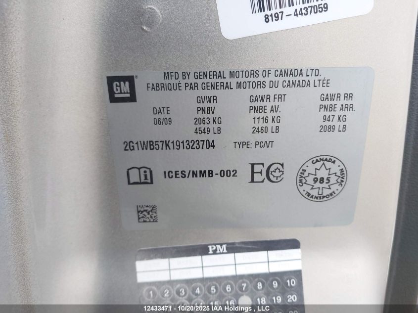 2009 Chevrolet Impala Ls VIN: 2G1WB57K191323704 Lot: 12433471