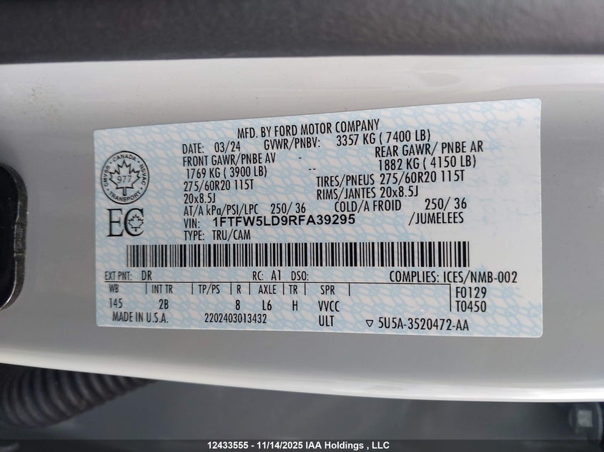1FTFW5LD9RFA39295 2024 FORD F-150 photo no. 9
