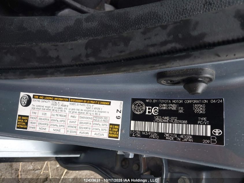 2024 Toyota Corolla Hybrid Se VIN: JTDBDMHE1RJ009088 Lot: 12433631