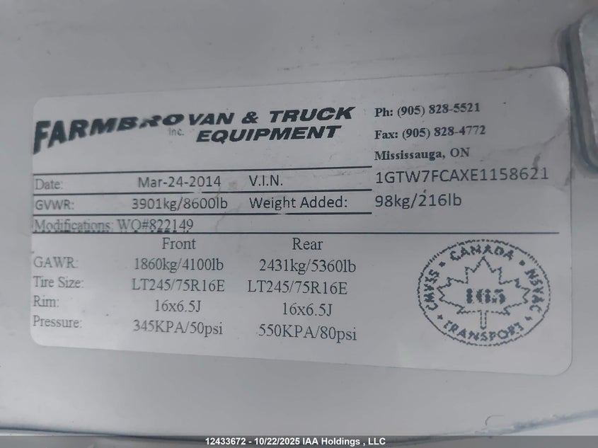 1GTW7FCAXE1158621 2014 GMC  photo no. 9