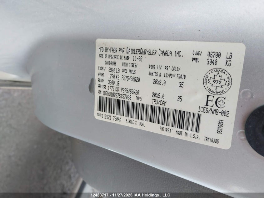 1D7HU18287S157038 2007 DODGE RAM photo no. 18