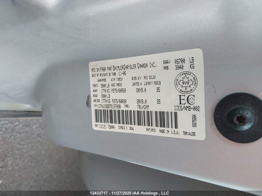 1D7HU18287S157038 2007 DODGE RAM photo no. 9