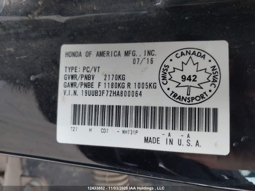 2017 Acura Tlx Elite VIN: 19UUB3F72HA800064 Lot: 12433852