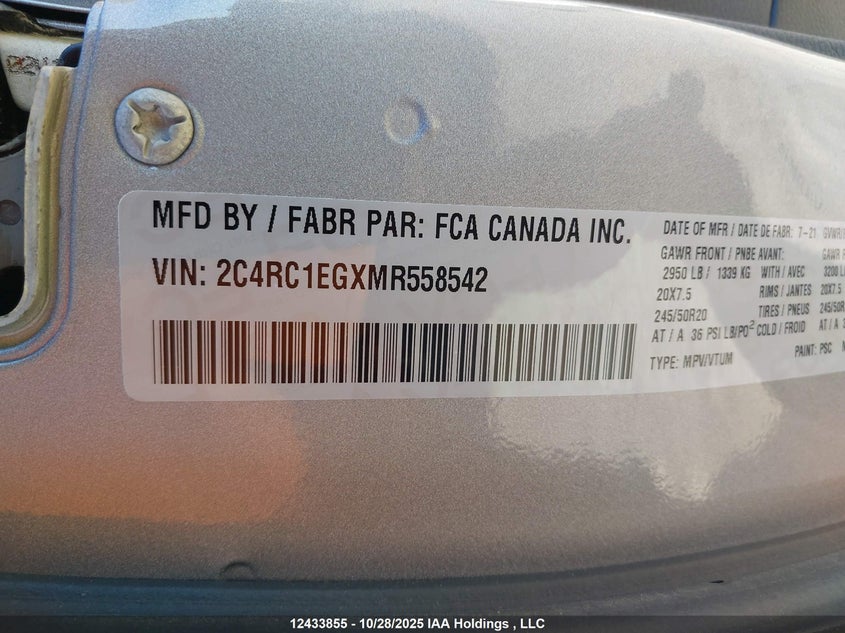 2021 Chrysler Pacifica Touring L Plus VIN: 2C4RC1EGXMR558542 Lot: 12433855