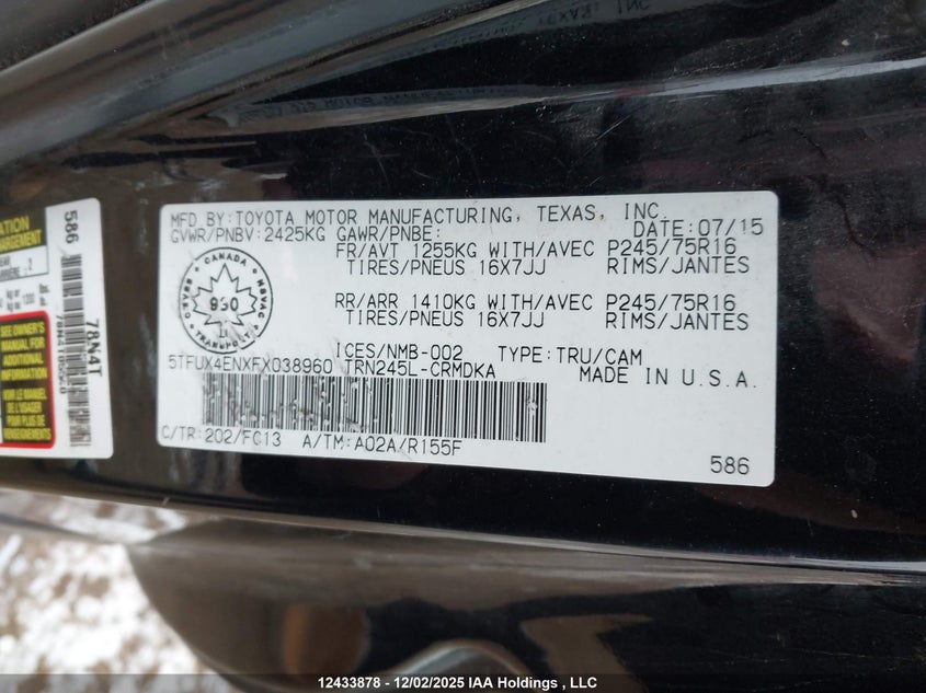 5TFUX4ENXFX038960 2015 TOYOTA TACOMA photo no. 9