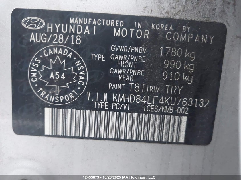KMHD84LF4KU763132 2019 HYUNDAI ELANTRA photo no. 9