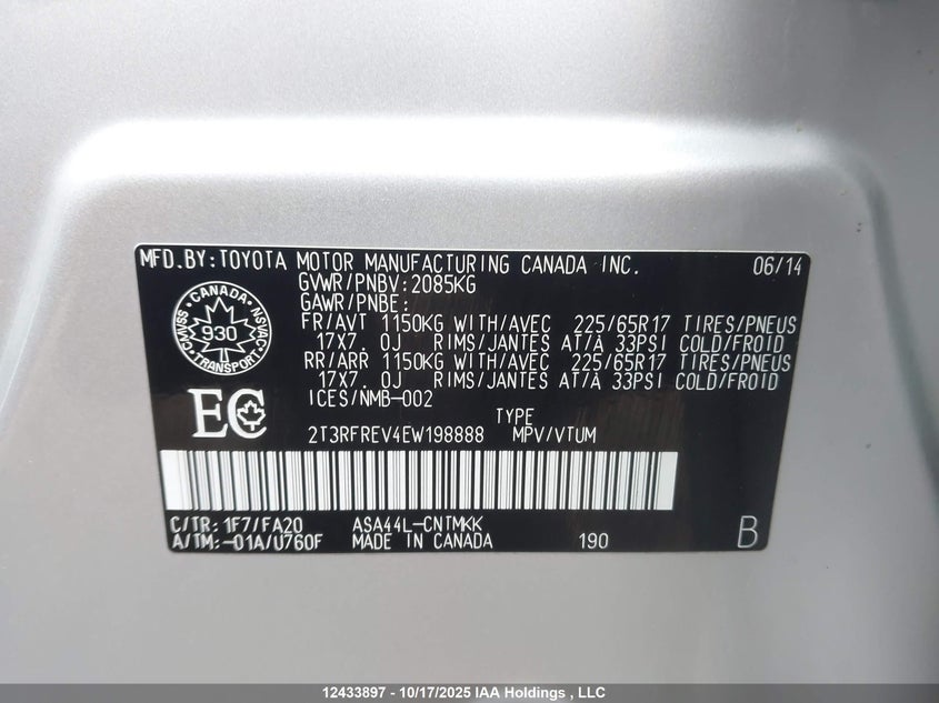 2T3RFREV4EW198888 2014 TOYOTA RAV 4 photo no. 9