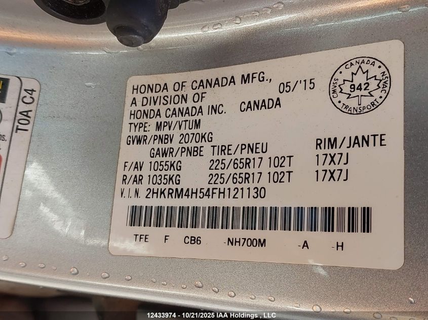 2015 Honda Cr-V Ex VIN: 2HKRM4H54FH121130 Lot: 12433974