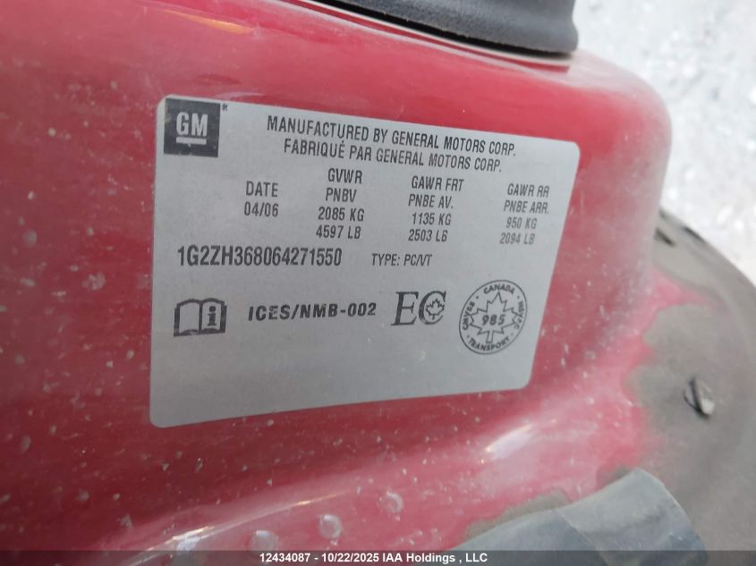 2006 Pontiac G6 Gt VIN: 1G2ZH368064271550 Lot: 12434087