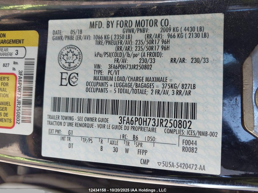 3FA6P0H73JR250802 2018 FORD FUSION photo no. 9