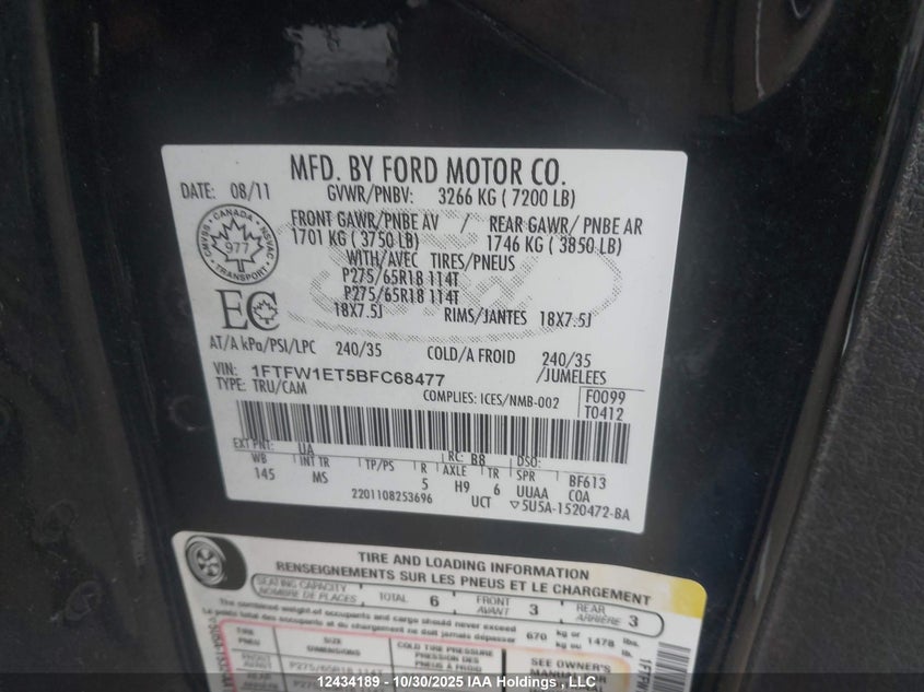 1FTFW1ET5BFC68477 2011 FORD F-150 photo no. 9