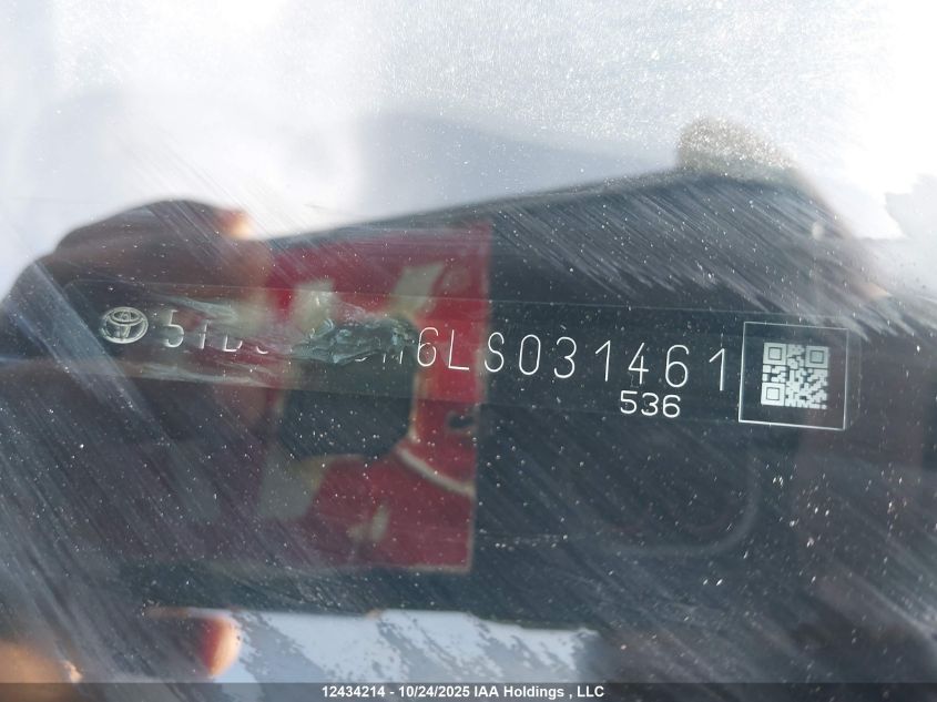 2020 Toyota Highlander Xle VIN: 5TDGZRBH6LS031461 Lot: 12434214