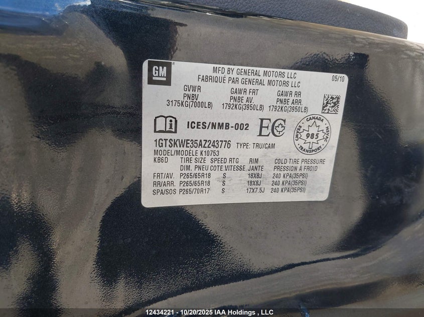 1GTSKWE35AZ243776 2010 GMC SIERRA photo no. 9