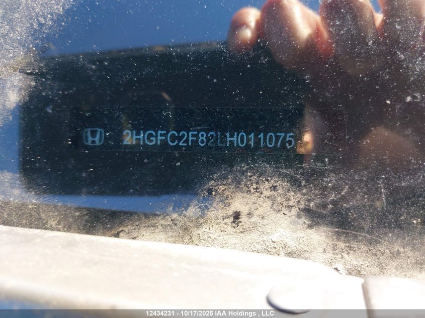 2020 Honda Civic Sport VIN: 2HGFC2F82LH011075 Lot: 12434231