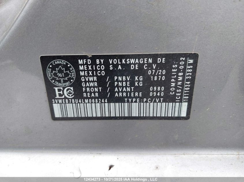 2020 Volkswagen Jetta Highline VIN: 3VWEB7BU4LM068244 Lot: 12434273