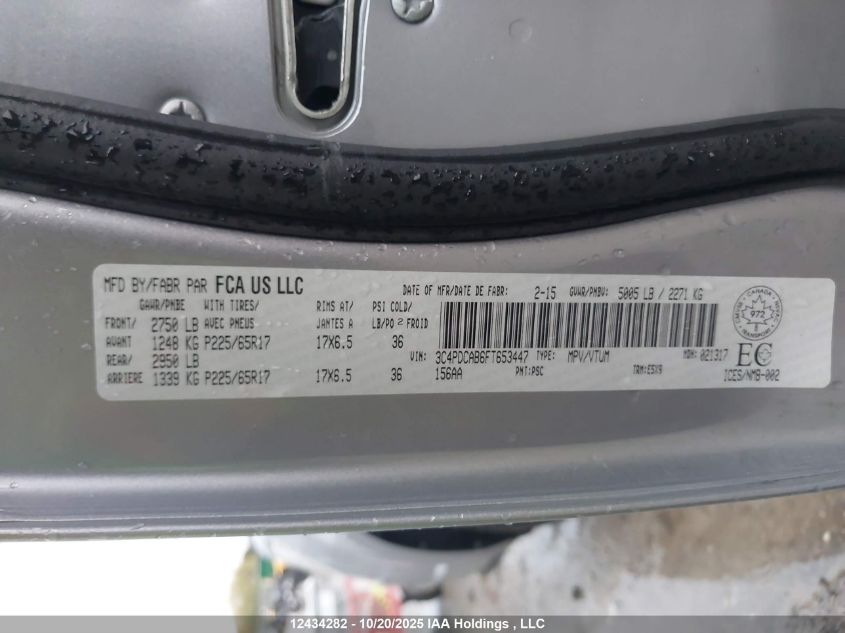 2015 Dodge Journey Se VIN: 3C4PDCAB6FT653447 Lot: 12434282