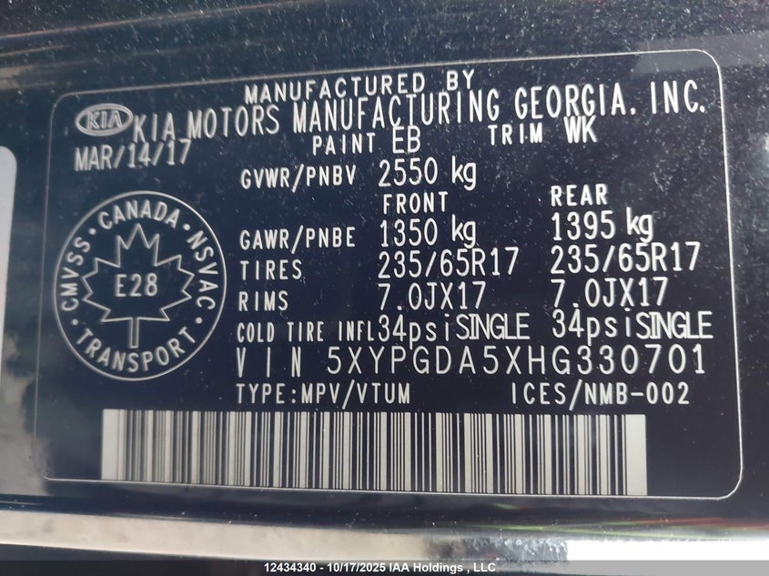 5XYPGDA5XHG330701 2017 KIA SORENTO photo no. 9