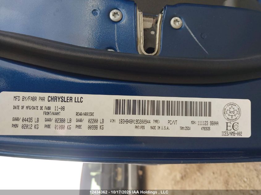 2009 Dodge Caliber Sxt VIN: 1B3HB48A19D200944 Lot: 12434362