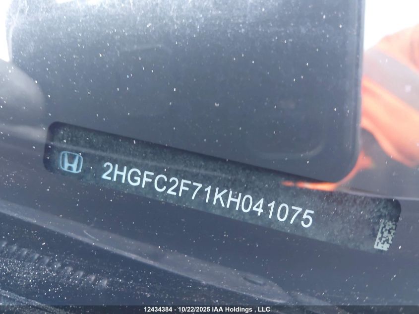 2019 Honda Civic Ex VIN: 2HGFC2F71KH041075 Lot: 12434384